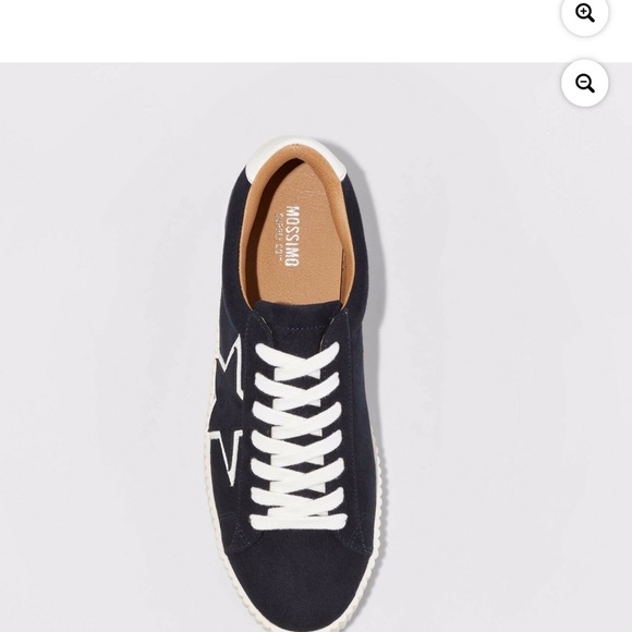 Faux-Suede navy blue sneakers with white laces and white wide soles.9.5 - Picture 2 of 5